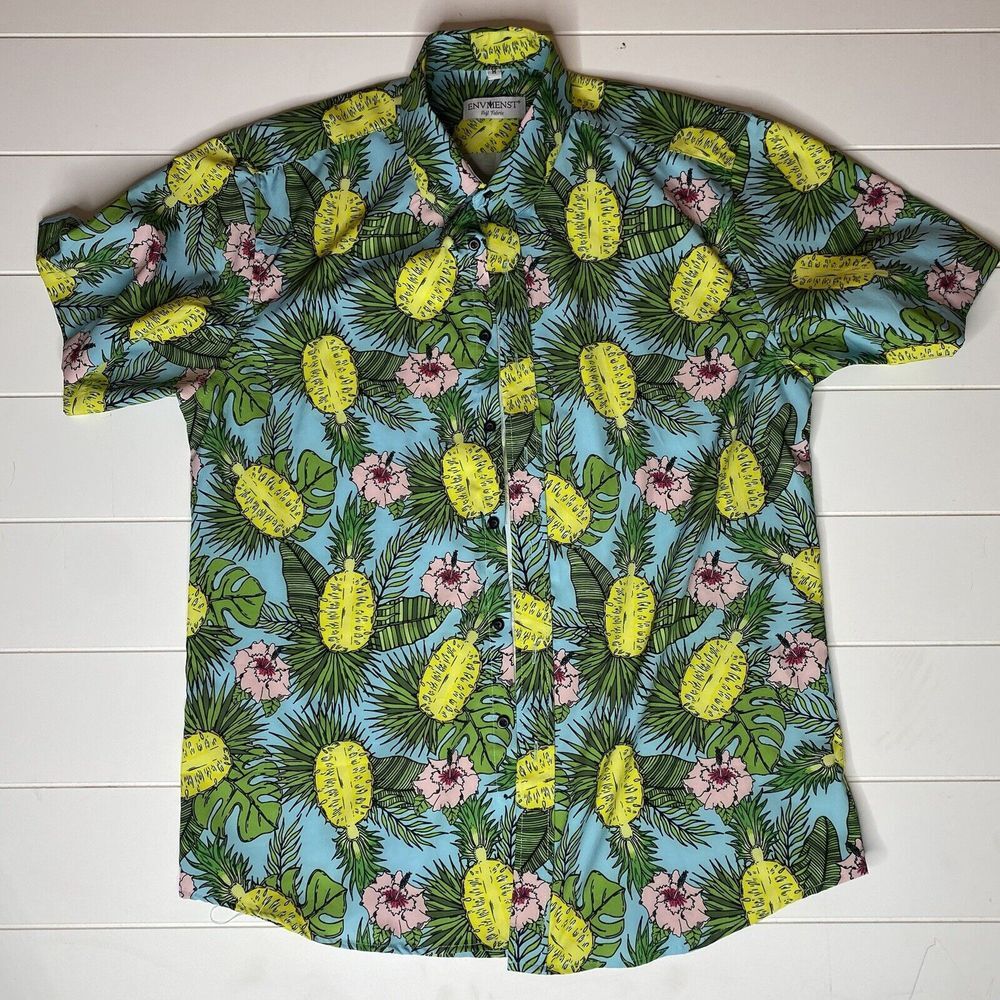 Envmenst Men's Hawaiian Floral Pineapple‎ Bright Color Shirt M Short Sleeve Fun